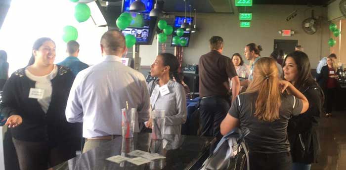 Social gathering with drinks and conversation.