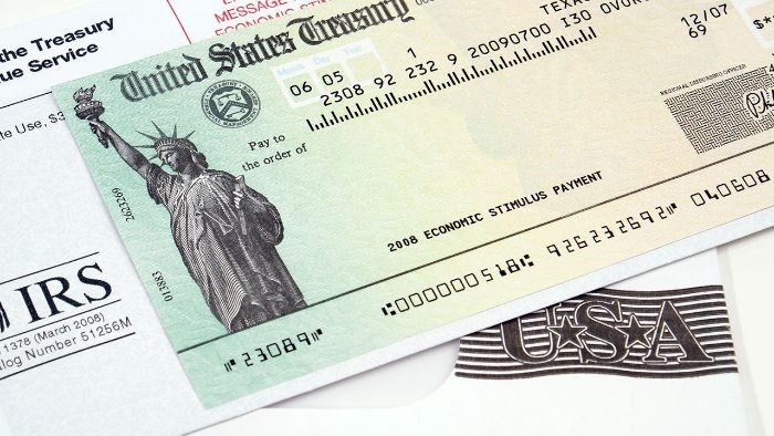 U.S. Treasury stimulus check and envelope
