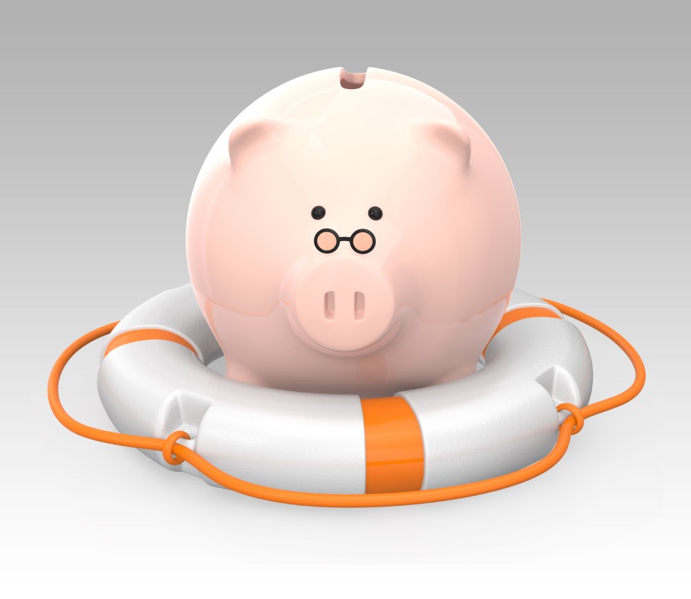 Piggy bank in a lifebuoy