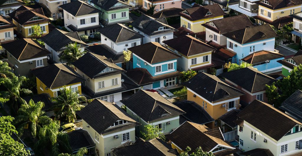 Colorful suburban houses from above