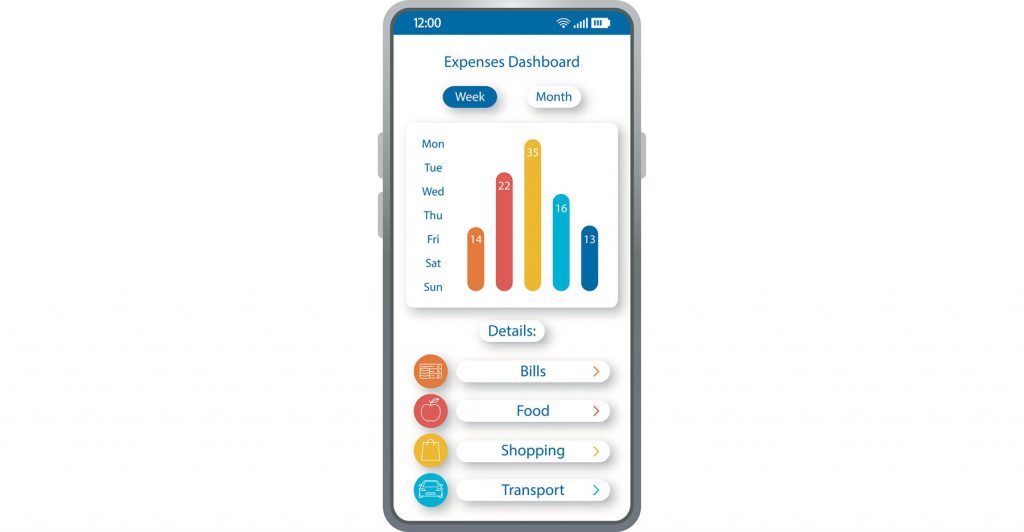 Mobile app displaying expense dashboard