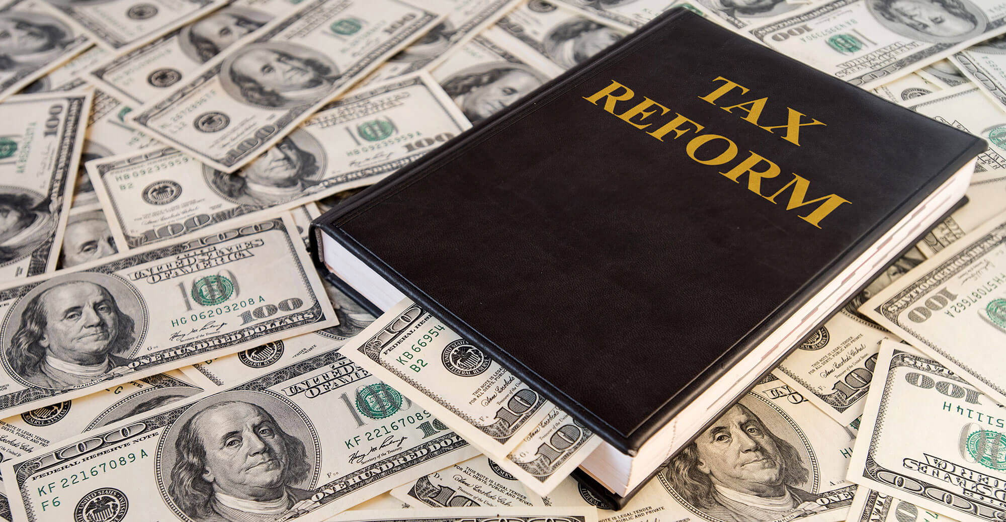 Tax reform book on money pile
